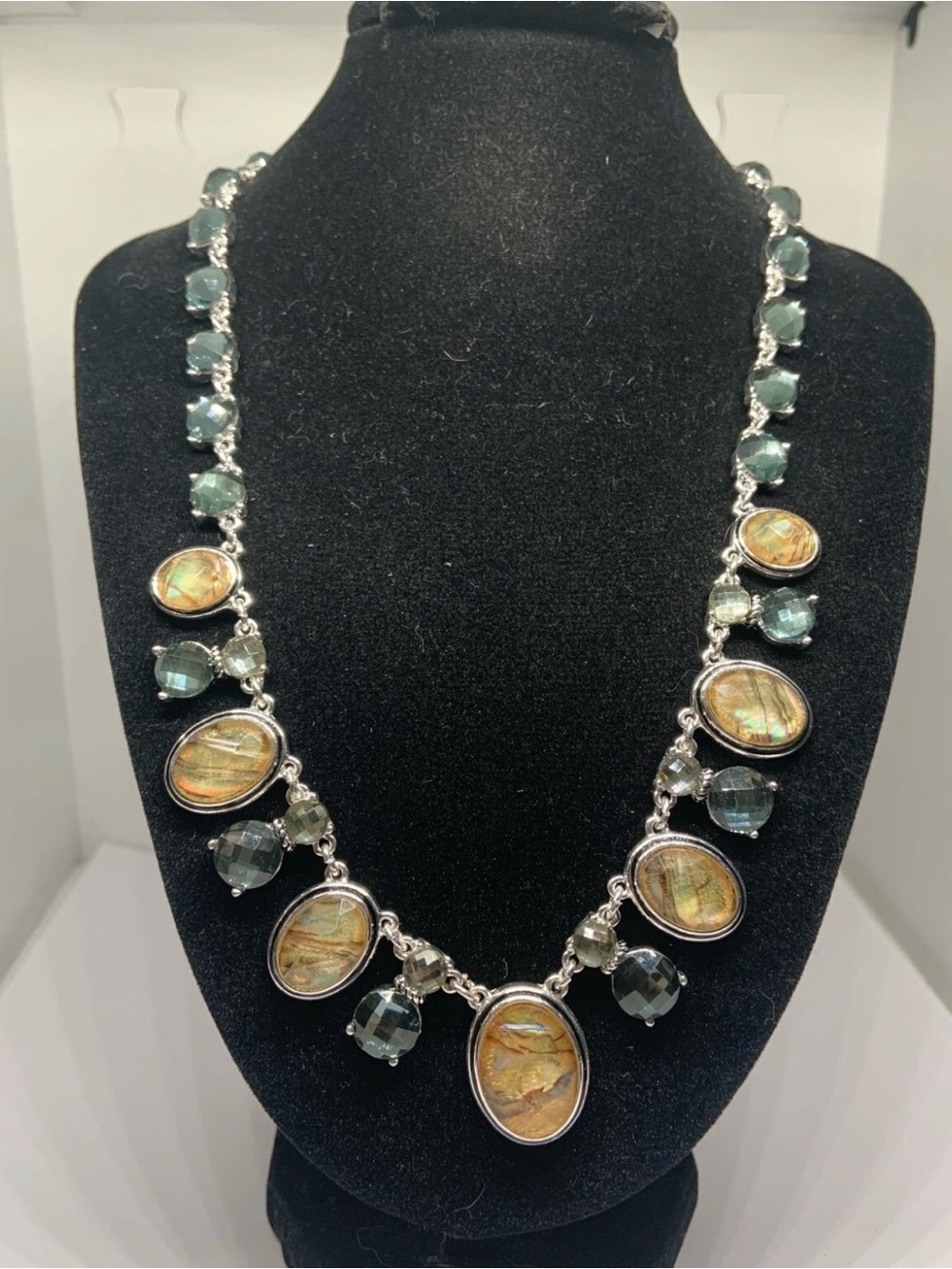 Napier Silver-tone Green Multicolor Acrylic Oval Stones Necklace
